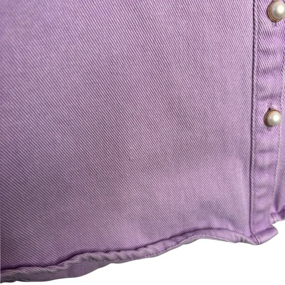 SSYS the Lable Purple Cotton Denim Button Front Ruffle Sleeveless Top Size Small - Picture 5 of 13